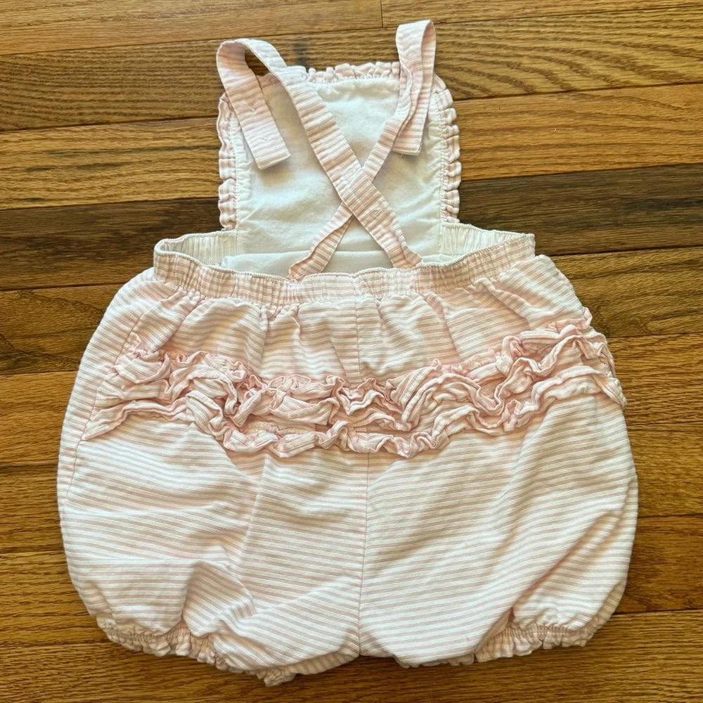Janie and Jack Pink and White Seersucker Bubble Ruffle Romper